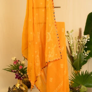 Orangish-Hued Saree with Leheriya Border.