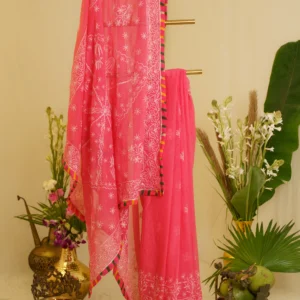 Magenta Saree with Green Blouse.