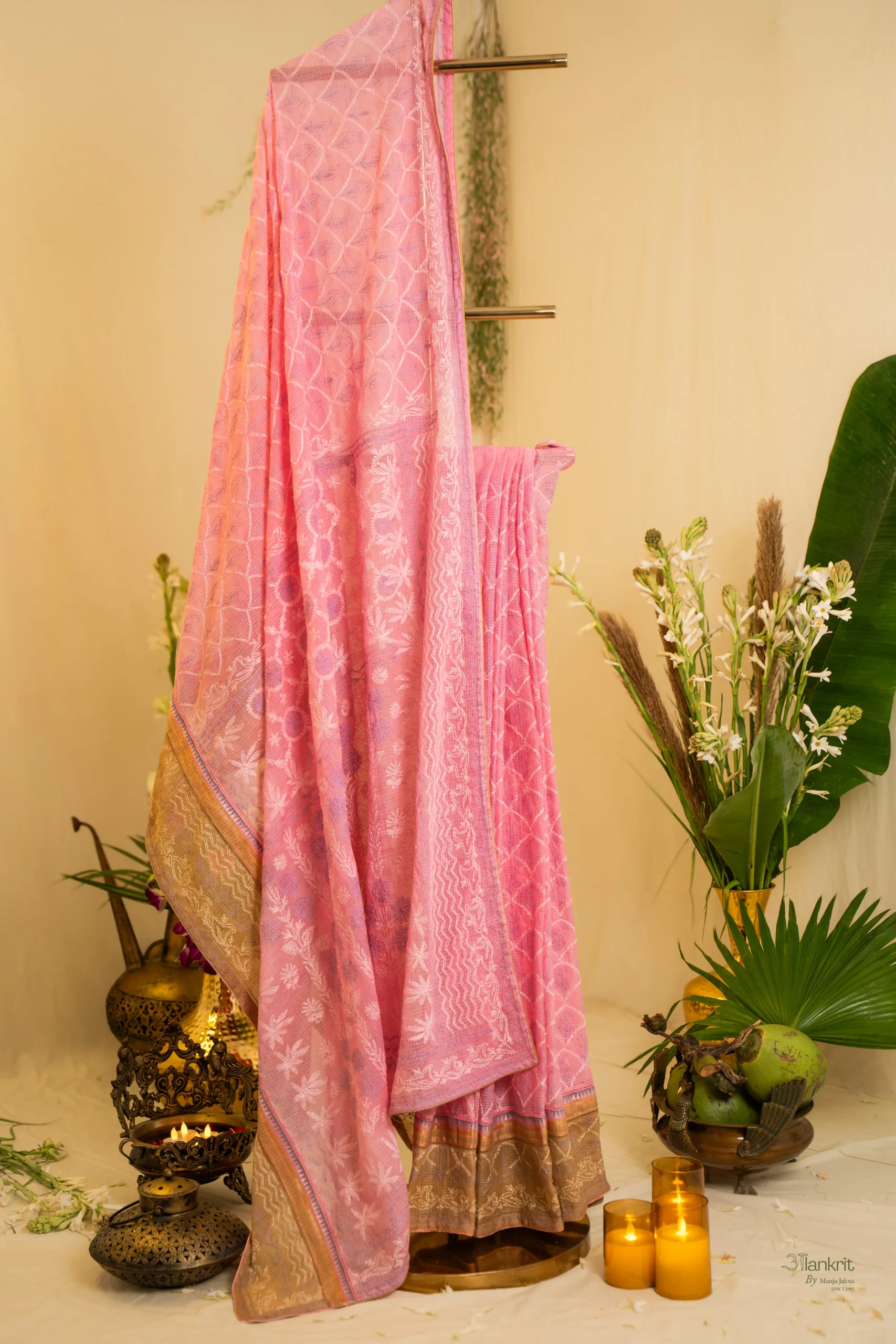 DSC07757 Pink Kota Saree with Banarasi Border. - Image 1