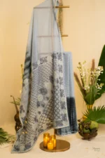 Shibori-Dyed Kota Saree with Bakhya Embroidery.