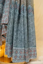 Emerald Blue Tissue Saree with Tapechi Embroidery. - Image 3