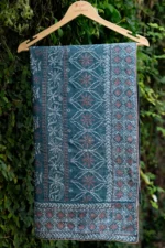 Emerald Blue Tissue Saree with Tapechi Embroidery. - Image 6